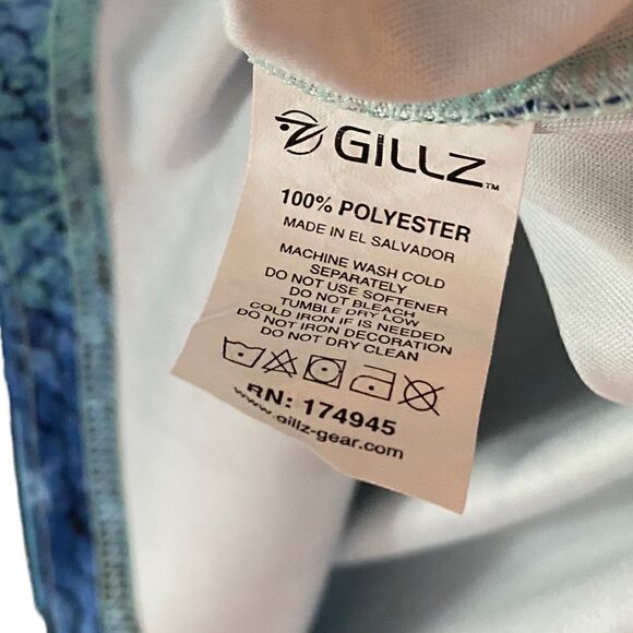 Gillz Sz L Blue Green Fish Scale Pattern Outdoor Fishing Surfing Sun Fabric Top - Picture 6 of 6